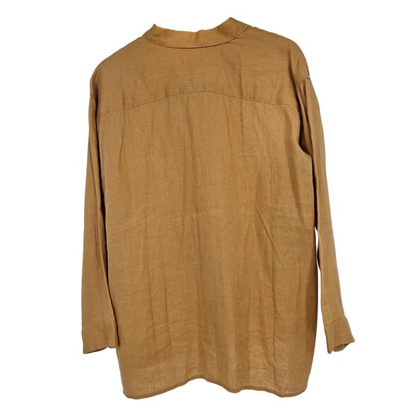 J.Jill Love Linen Button Up Shirt L Yellow Ochre Relaxed Fit Coastal Lagenlook - Picture 3 of 13